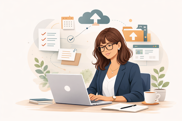 Assistante administrative avec documents et ordinateur